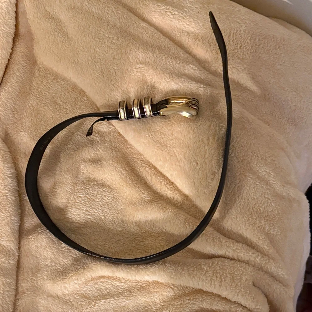 Brighton Black Leather Belt with Gold Details